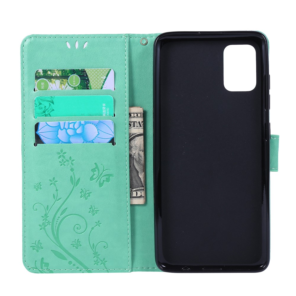 Imprint Butterflies Wallet Stand Flip Leather Phone Shell for Samsung Galaxy A51 - Cyan-6
