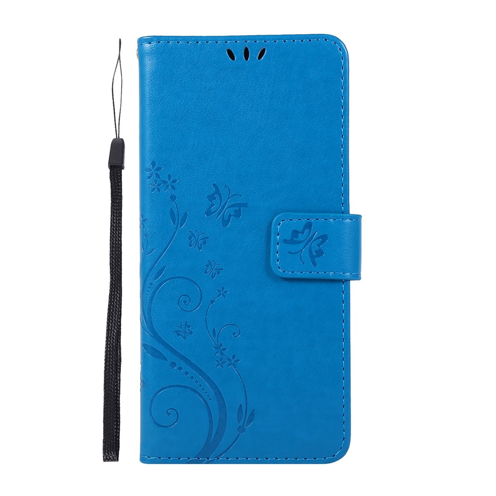 Empreinte Papillons Support de Portefeuille Flip Coquille de Téléphone en Cuir Pour Samsung Galaxy A51 - Bleu