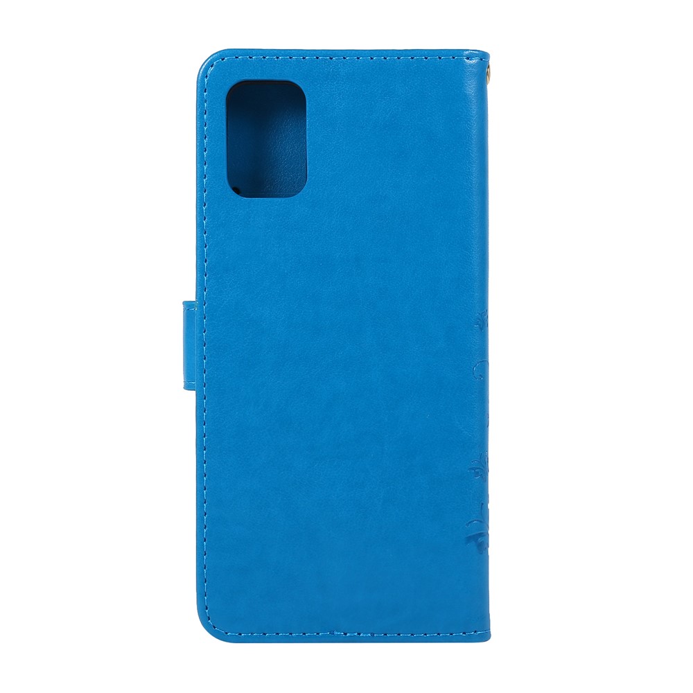 Impresión de Mariposas Soporte de Billetera Con Cáscara de Cuero Para Samsung Galaxy A51 - Azul