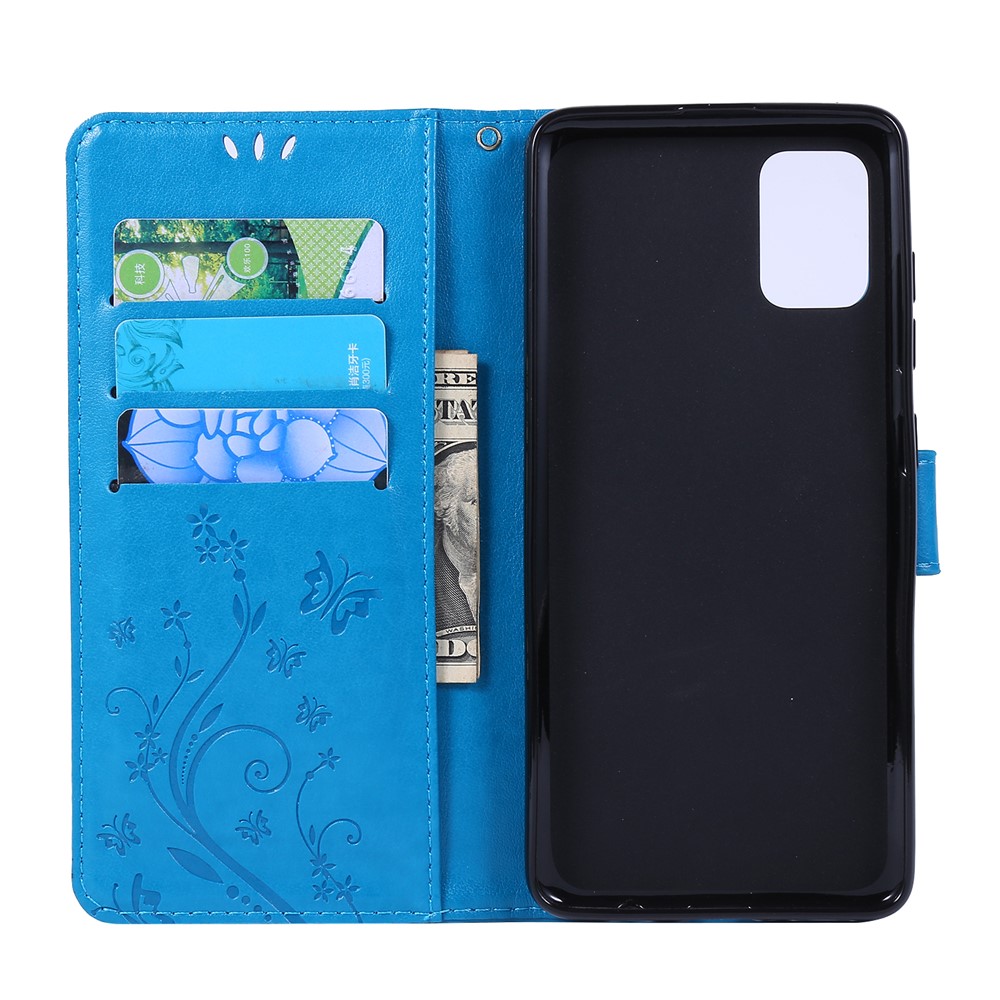 Imprint Butterflies Wallet Stand Flip Leather Phone Shell for Samsung Galaxy A51 - Blue-6
