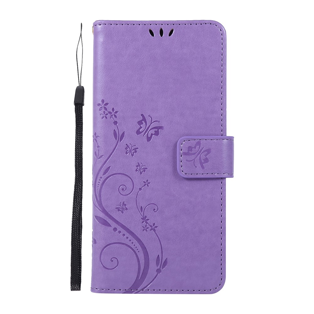 Imprint Butterflies Wallet Stand Flip Leather Phone Shell for Samsung Galaxy A51 - Light Purple-2