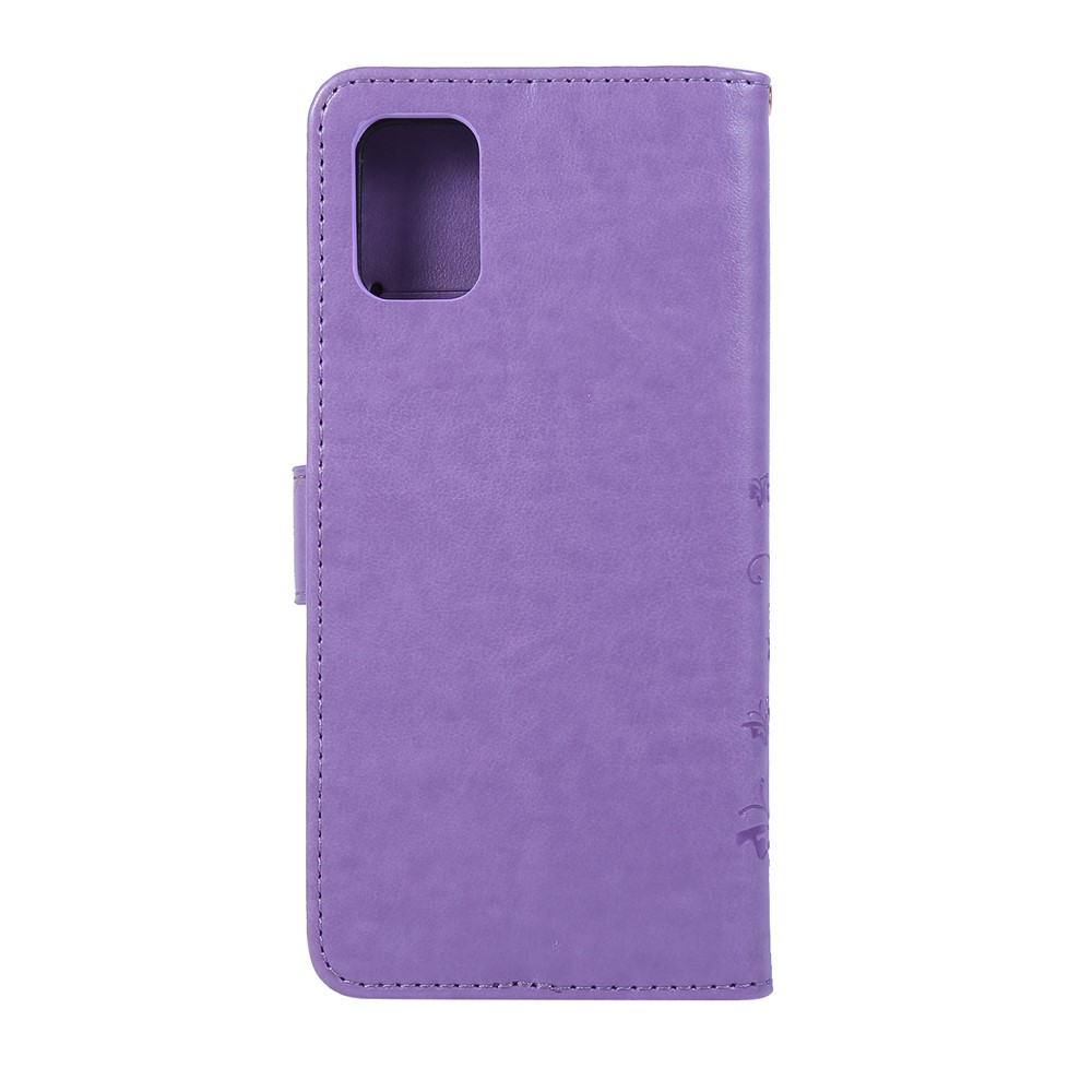 Imprint Butterflies Wallet Stand Flip Leather Phone Shell for Samsung Galaxy A51 - Light Purple-3