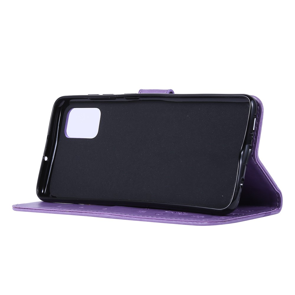 Imprint Butterflies Wallet Stand Flip Leather Phone Shell for Samsung Galaxy A51 - Light Purple-4