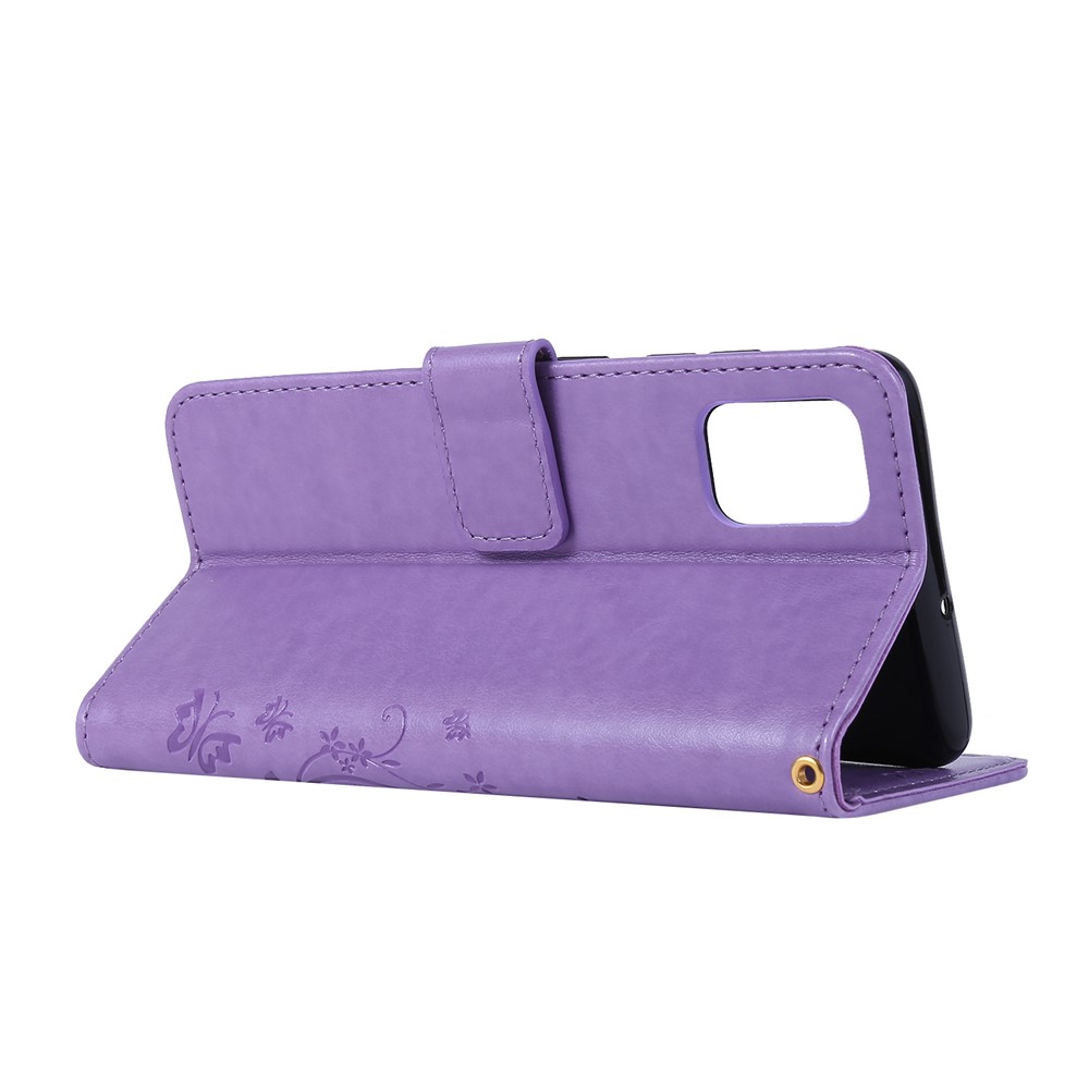 Imprint Butterflies Wallet Stand Flip Leather Phone Shell for Samsung Galaxy A51 - Light Purple-5