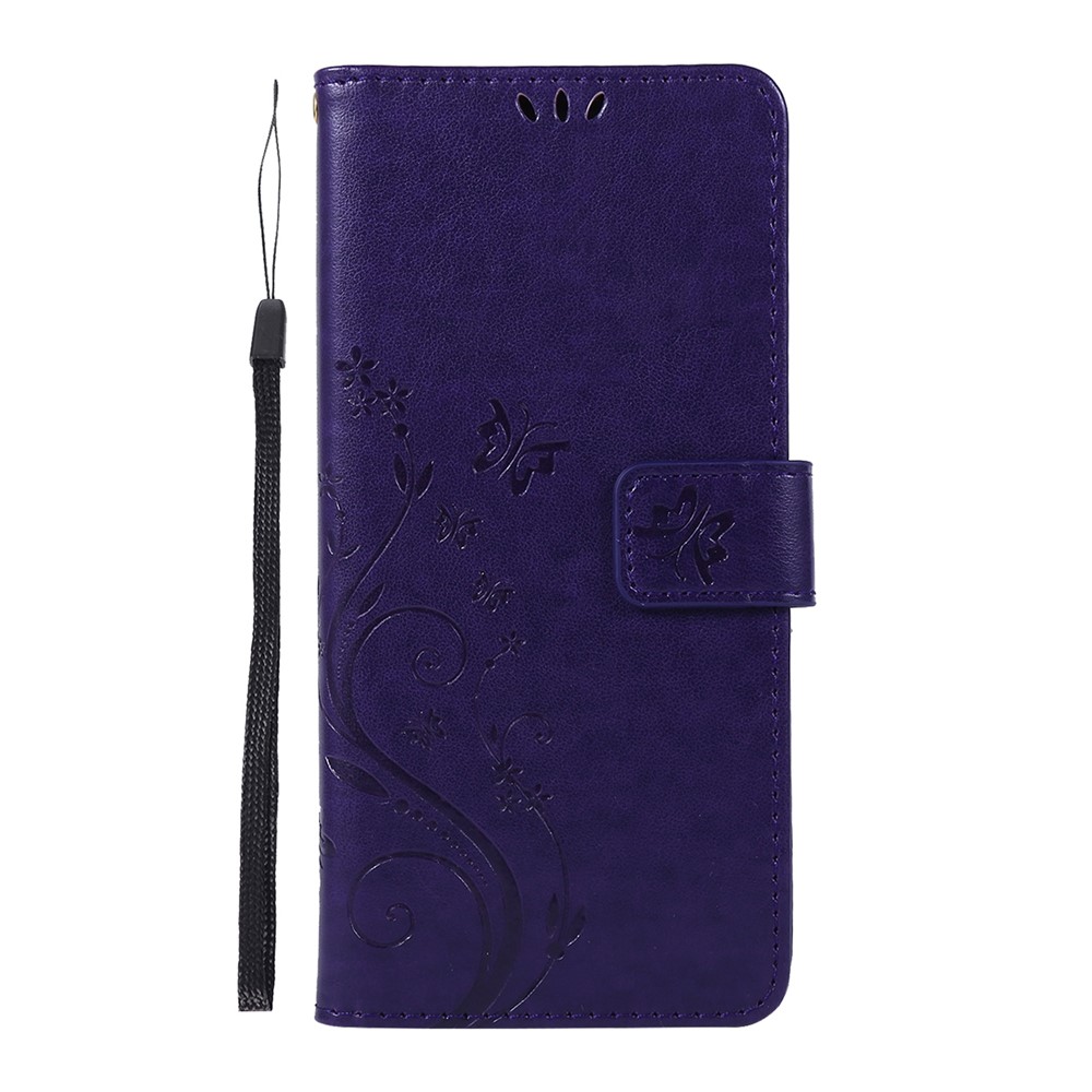 Imprint Butterflies Wallet Stand Flip Leather Phone Shell for Samsung Galaxy A51 - Dark Purple-2