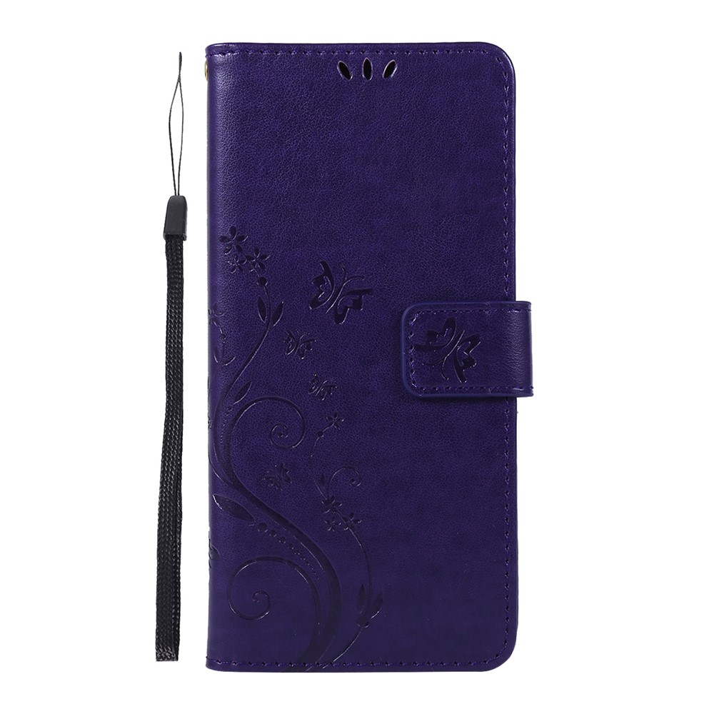 Empreinte Papillons Support de Portefeuille Flip Coquille de Téléphone en Cuir Pour Samsung Galaxy A51 - Violet Foncé