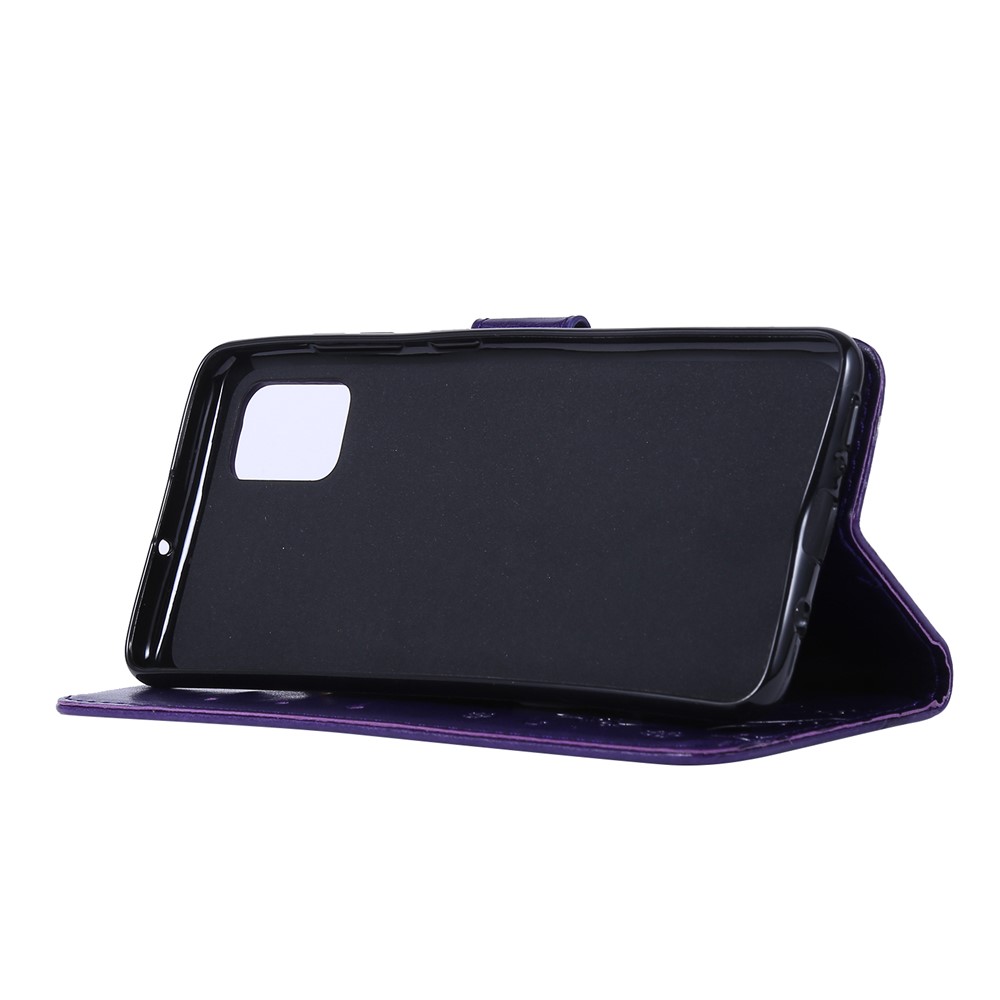 Imprint Butterflies Wallet Stand Flip Leather Phone Shell for Samsung Galaxy A51 - Dark Purple-4
