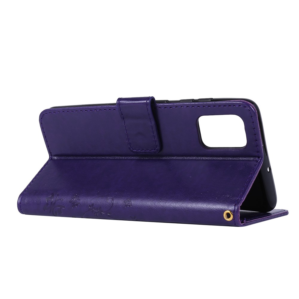Imprint Butterflies Wallet Stand Flip Leather Phone Shell for Samsung Galaxy A51 - Dark Purple-5