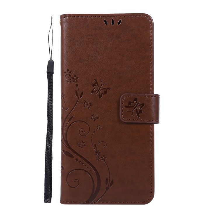 Imprint Butterflies Wallet Stand Flip Leather Phone Shell for Samsung Galaxy A51 - Brown-2