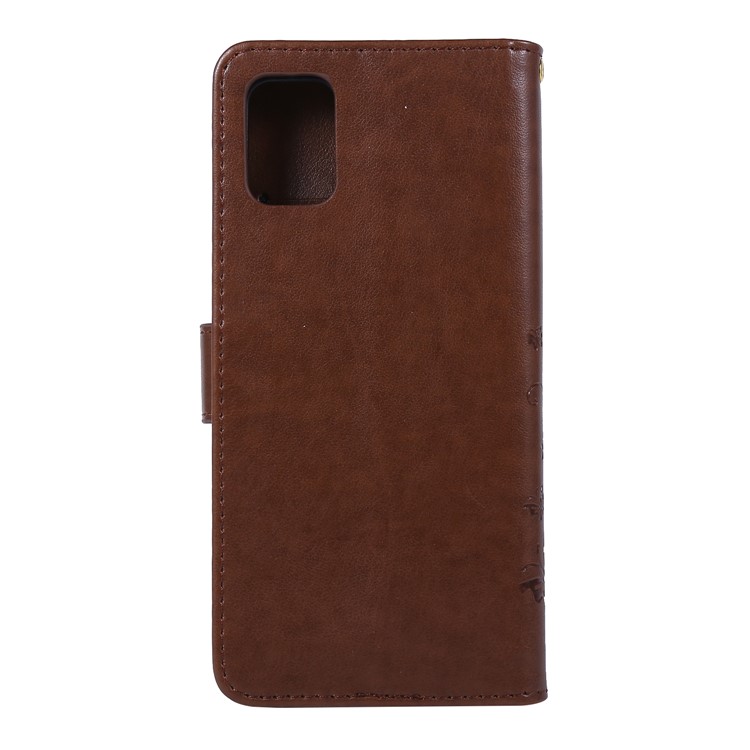 Imprint Butterflies Wallet Stand Flip Leather Phone Shell for Samsung Galaxy A51 - Brown-3