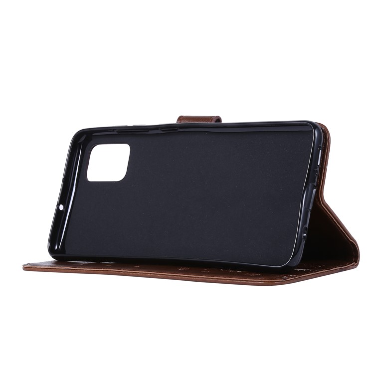 Imprint Butterflies Wallet Stand Flip Leather Phone Shell for Samsung Galaxy A51 - Brown-4
