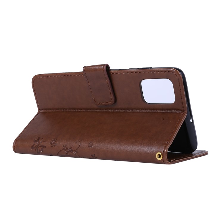 Imprint Butterflies Wallet Stand Flip Leather Phone Shell for Samsung Galaxy A51 - Brown-5