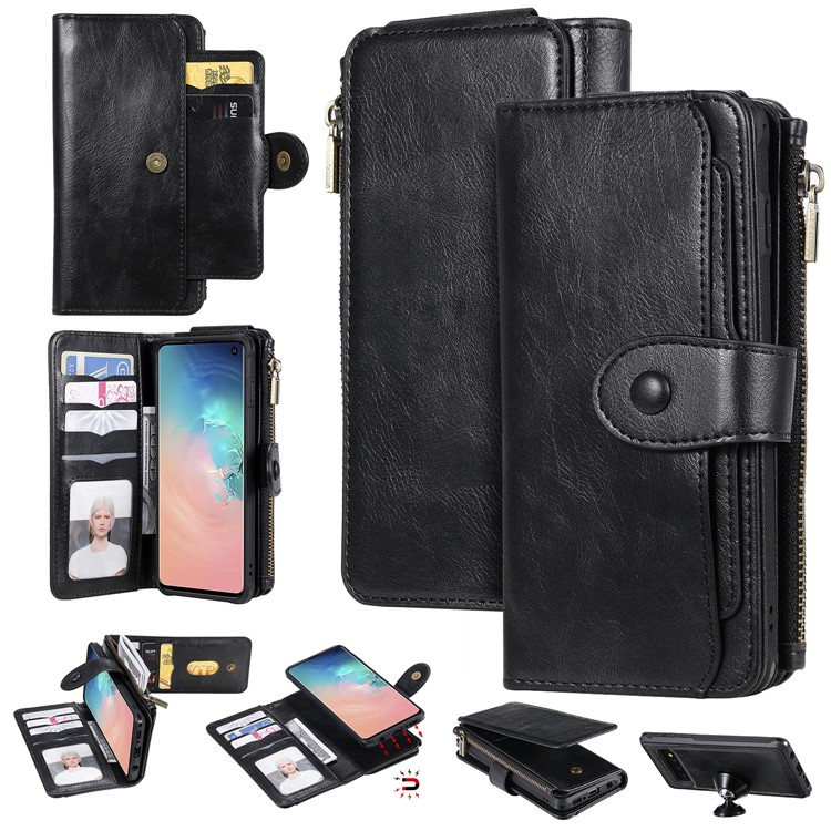 Multi-functional Retro Leather Wallet Case Covering for Samsung Galaxy S10 - Black-1