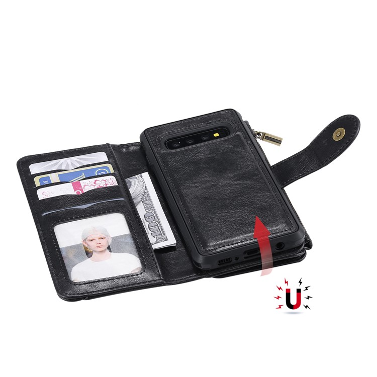 Multi-functional Retro Leather Wallet Case Covering for Samsung Galaxy S10 - Black-25