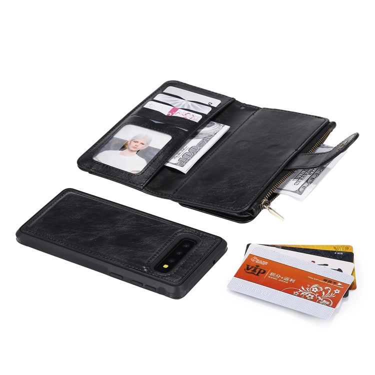 Multi-functional Retro Leather Wallet Case Covering for Samsung Galaxy S10 - Black-28