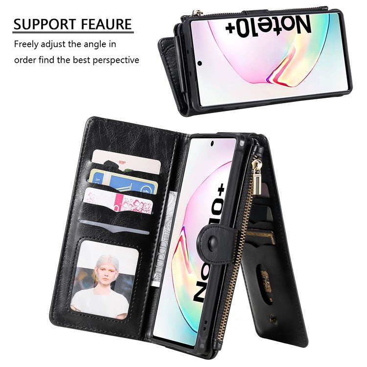 Multi-functional Retro Leather Wallet Case with Stand for Samsung Galaxy Note 10 Plus 5G/Note 10 Plus - Black-4