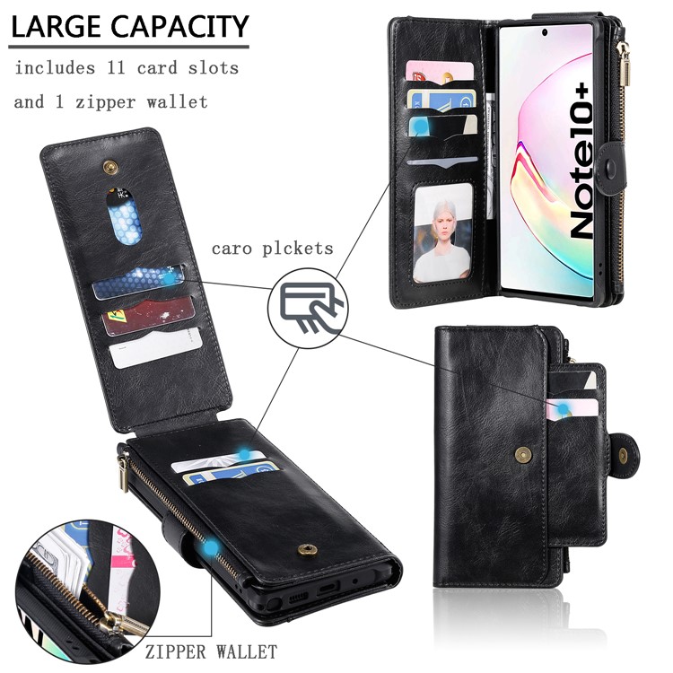 Multi-functional Retro Leather Wallet Case with Stand for Samsung Galaxy Note 10 Plus 5G/Note 10 Plus - Black-5