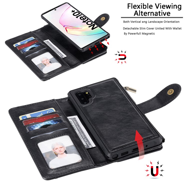 Multi-functional Retro Leather Wallet Case with Stand for Samsung Galaxy Note 10 Plus 5G/Note 10 Plus - Black-8