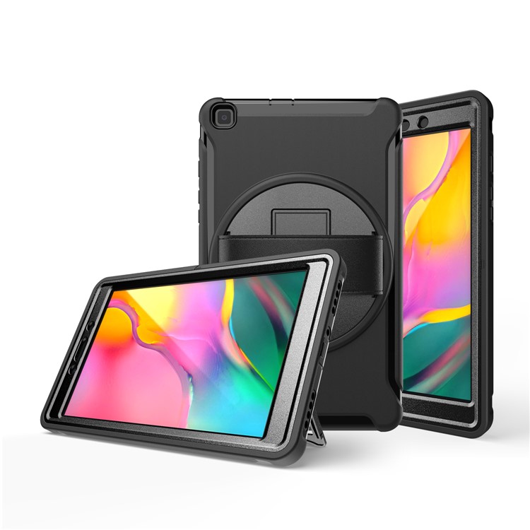 360° Swivel Kickstand PC + TPU Tablet Case with Hand Strap for Samsung Galaxy Tab A 8.0 Wi-Fi (2019) SM-T290/T295 - Black-1