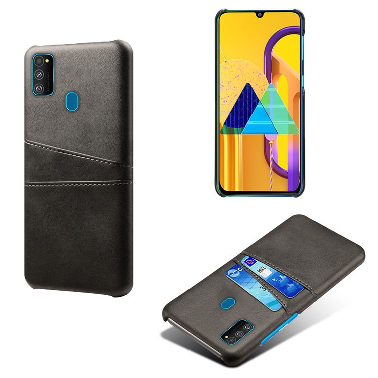 KSQ PU Leather Coated Plastic Case with Dual Card Slots for Samsung Galaxy M30s - Black-1