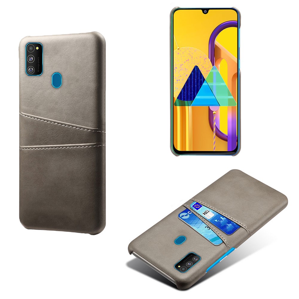 KSQ PU Leather Coated Plastic Case with Dual Card Slots for Samsung Galaxy M30s/M21 - Grey-1
