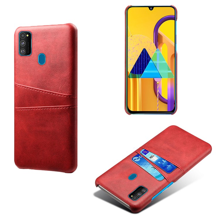 KSQ PU Leather Coated Plastic Case with Dual Card Slots for Samsung Galaxy M30s/M21 - Red-1