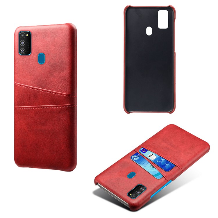 KSQ PU Leather Coated Plastic Case with Dual Card Slots for Samsung Galaxy M30s/M21 - Red-2