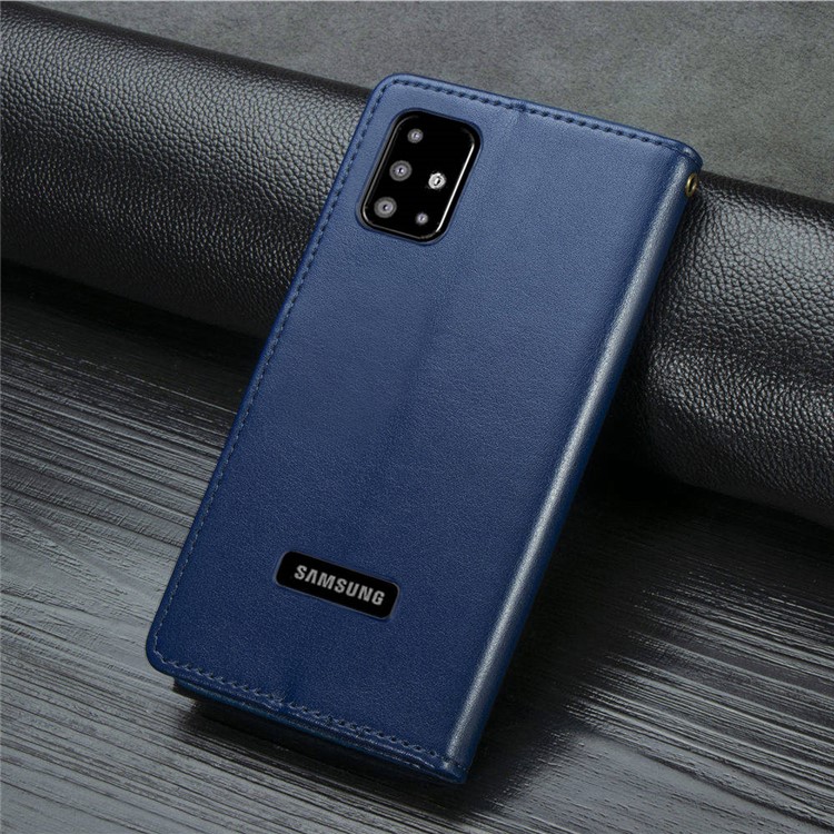 PU Leather Wallet Stand Case for Samsung Galaxy A51 - Blue-10