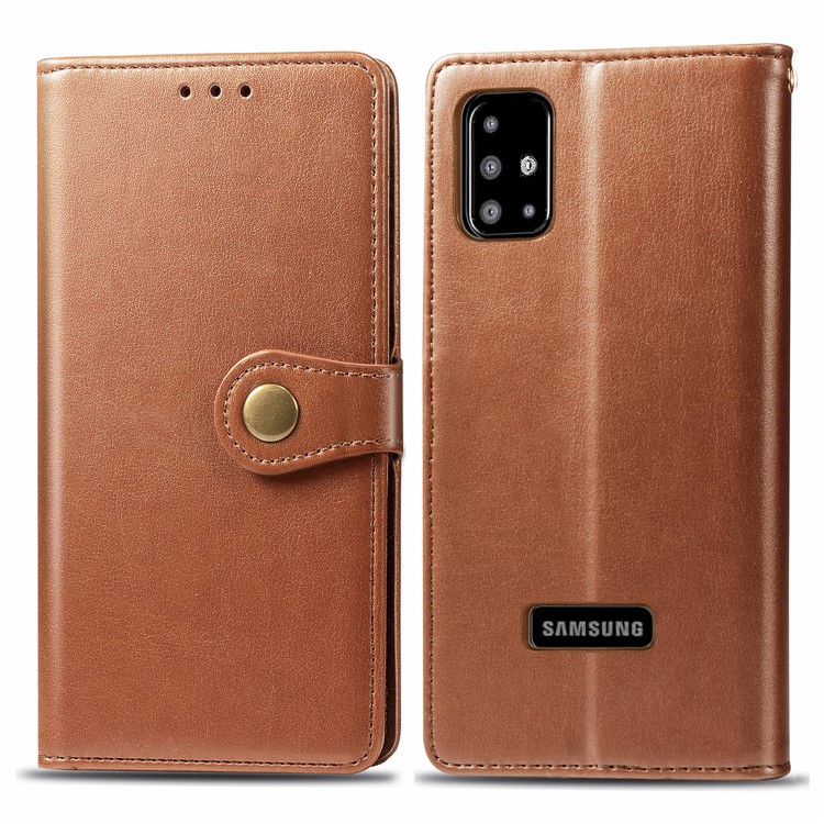 PU Caso Estande Carteira De Couro Para Samsung Galaxy A51 - Castanho-1