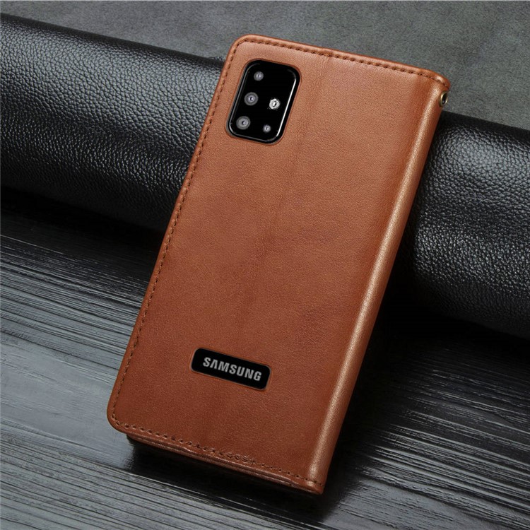 PU Caso Estande Carteira De Couro Para Samsung Galaxy A51 - Castanho-10