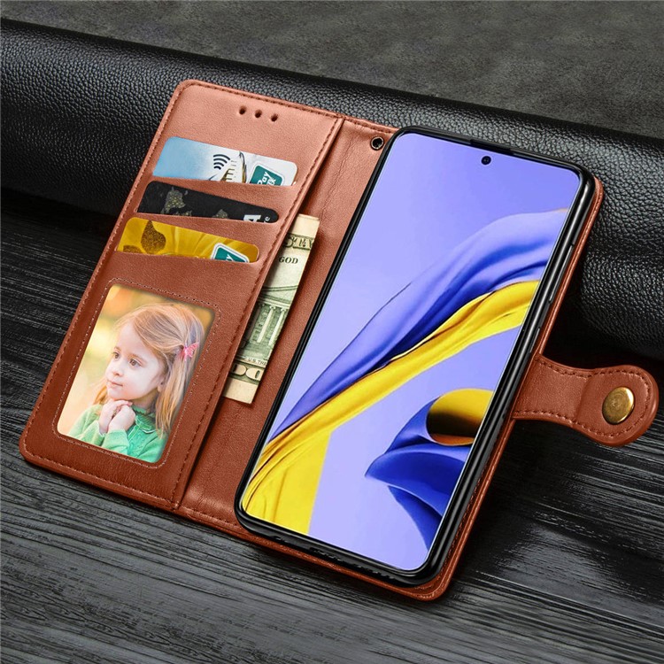 PU Caso Estande Carteira De Couro Para Samsung Galaxy A51 - Castanho-11