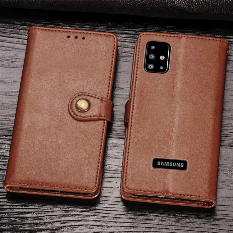 PU Caso Estande Carteira De Couro Para Samsung Galaxy A51 - Castanho-14