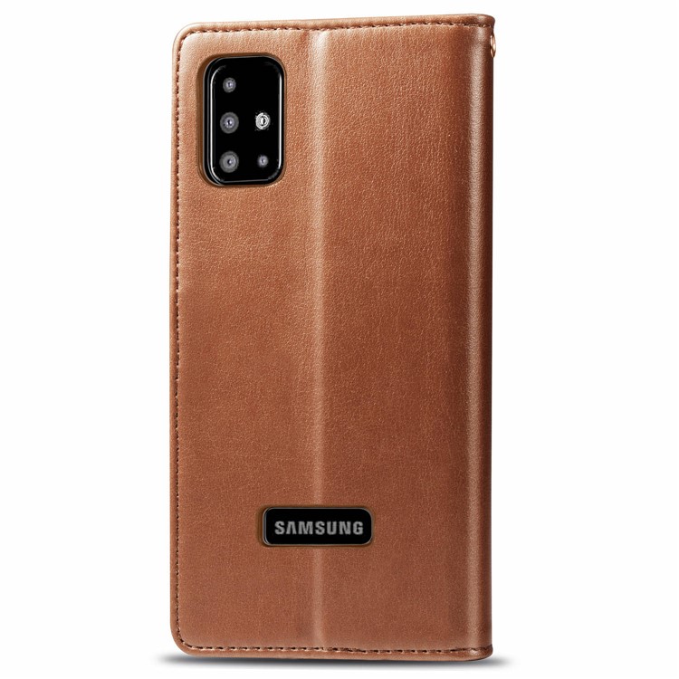 PU Caso Estande Carteira De Couro Para Samsung Galaxy A51 - Castanho-3