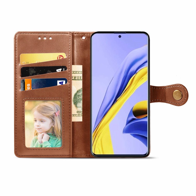 PU Caso Estande Carteira De Couro Para Samsung Galaxy A51 - Castanho-4