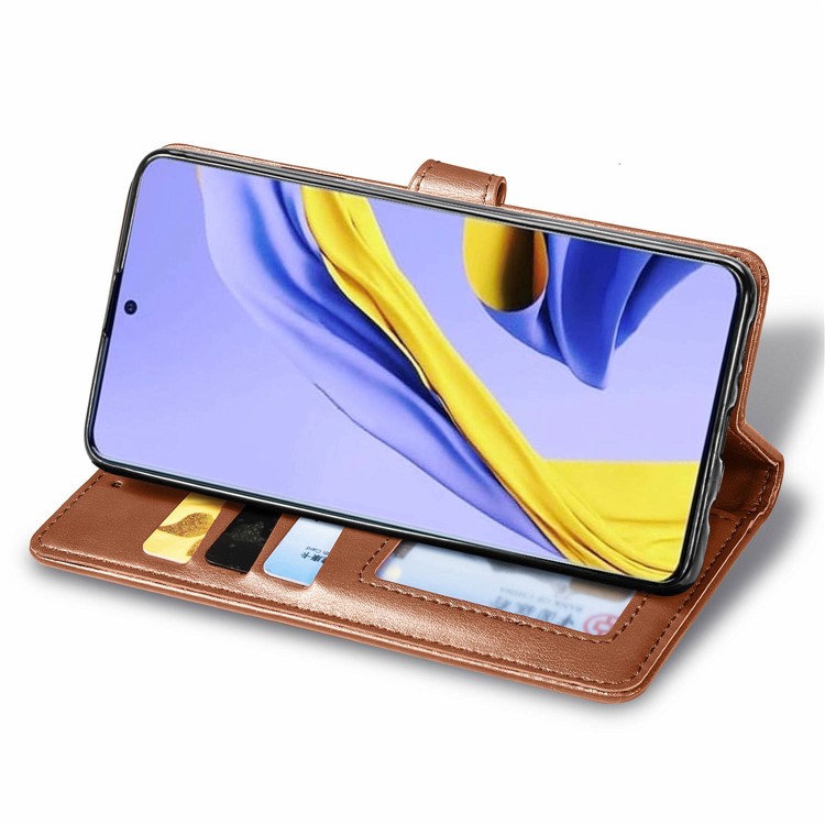 PU Caso Estande Carteira De Couro Para Samsung Galaxy A51 - Castanho-5
