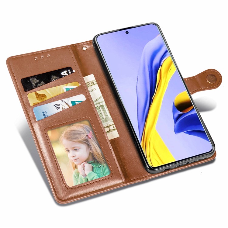 PU Caso Estande Carteira De Couro Para Samsung Galaxy A51 - Castanho-7