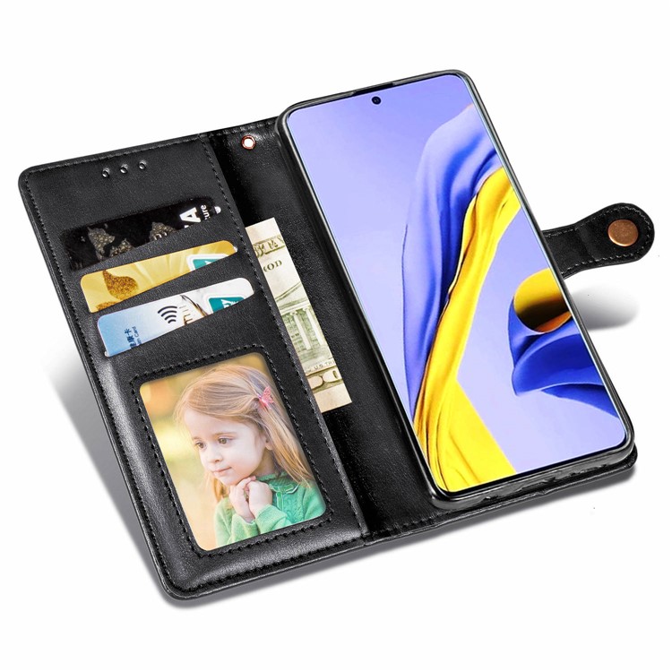 PU Caso Estande Carteira De Couro Para Samsung Galaxy A51 - Preto-7