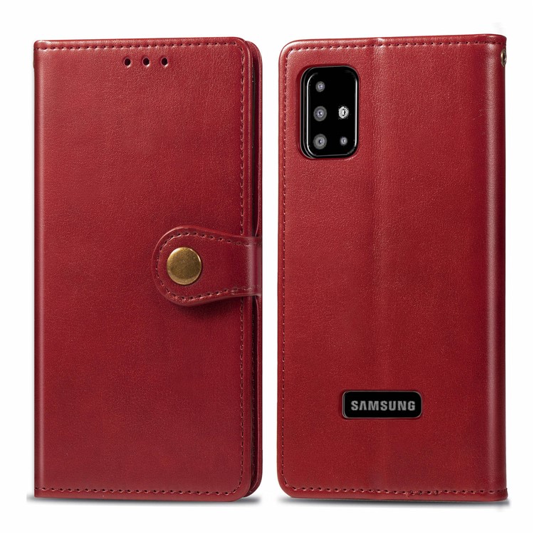PU Caso Estande Carteira De Couro Para Samsung Galaxy A51 - Vermelho-1