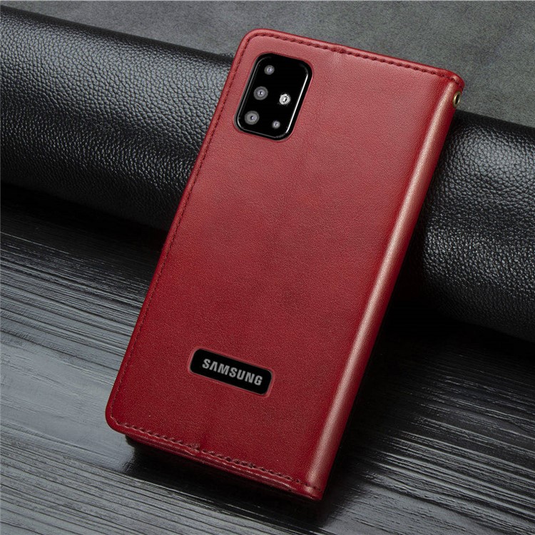 PU Caso Estande Carteira De Couro Para Samsung Galaxy A51 - Vermelho-13