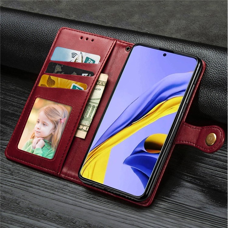 PU Caso Estande Carteira De Couro Para Samsung Galaxy A51 - Vermelho-14