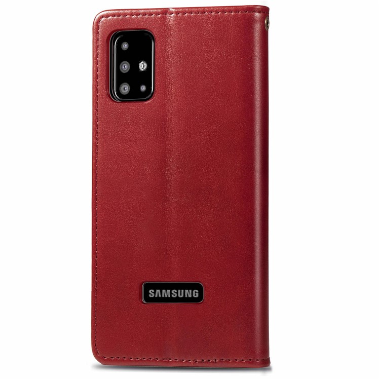 PU Caso Estande Carteira De Couro Para Samsung Galaxy A51 - Vermelho-3