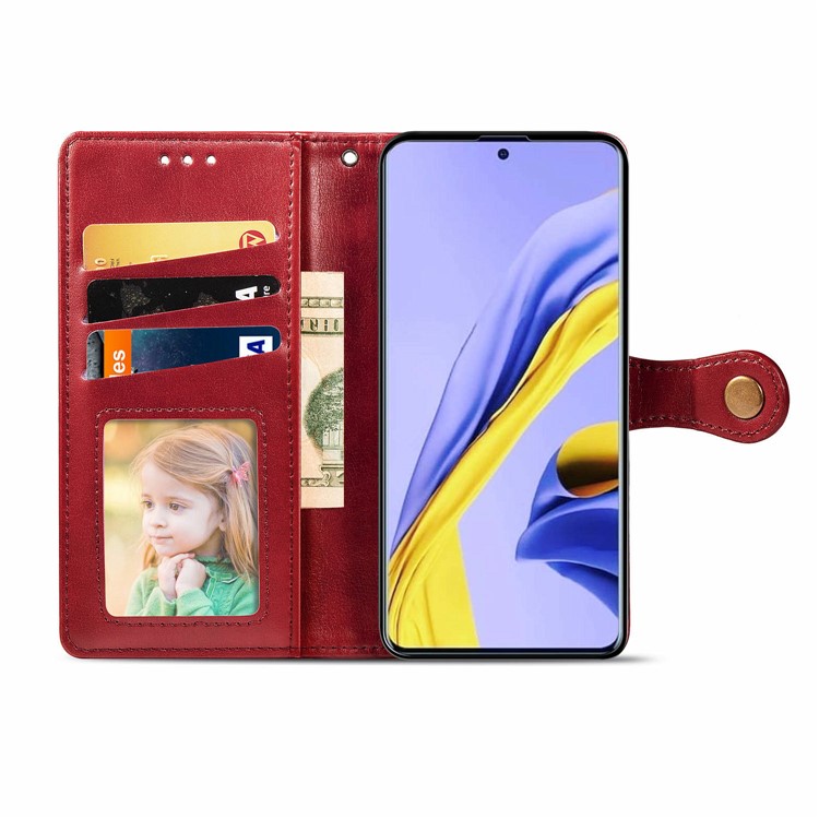 PU Caso Estande Carteira De Couro Para Samsung Galaxy A51 - Vermelho-4