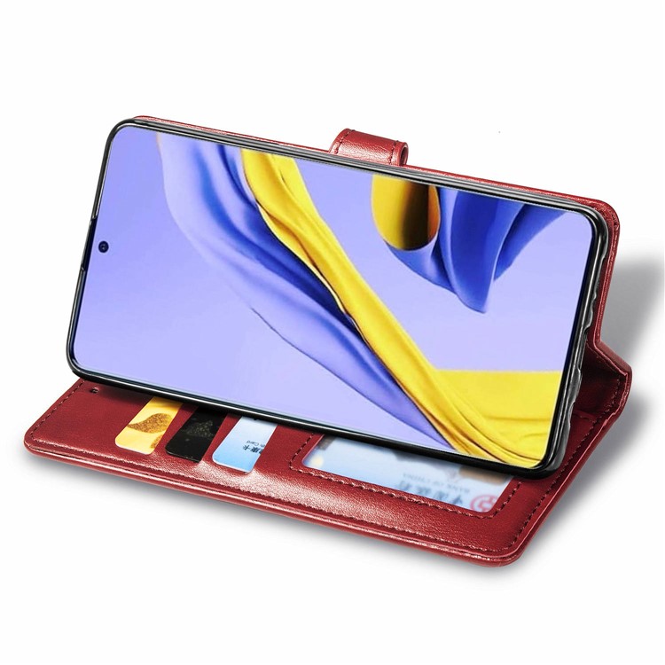 PU Caso Estande Carteira De Couro Para Samsung Galaxy A51 - Vermelho-6