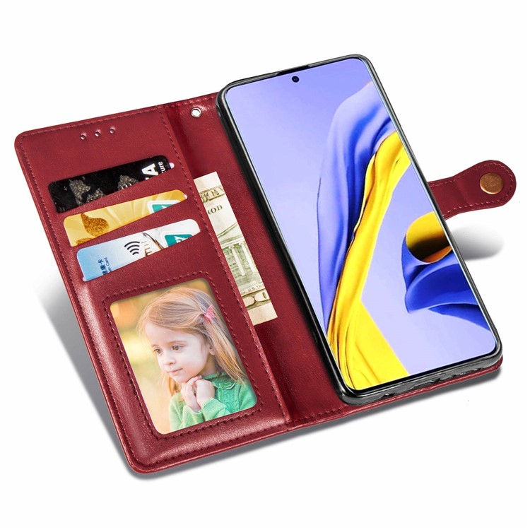 PU Caso Estande Carteira De Couro Para Samsung Galaxy A51 - Vermelho-8