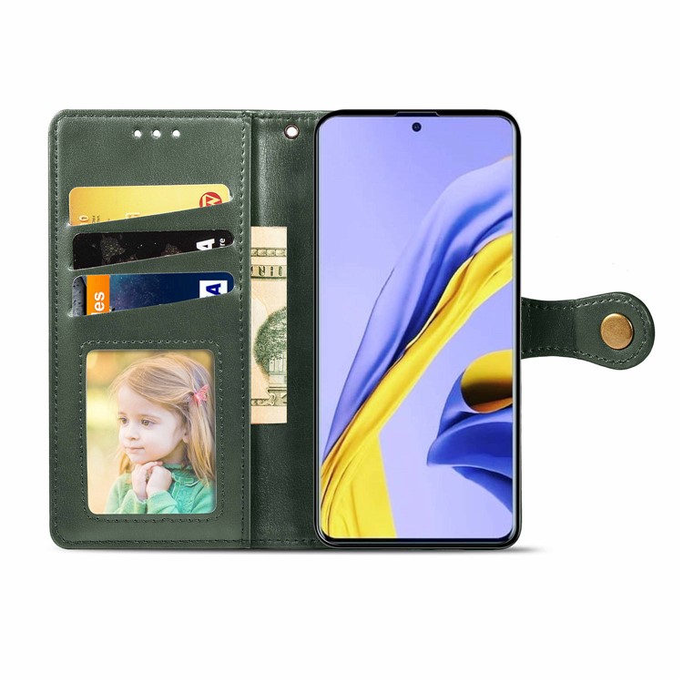 Caso Del Soporte De La Carpeta De Cuero De La PU Para Samsung Galaxy A51 - Ejercito Verde-4
