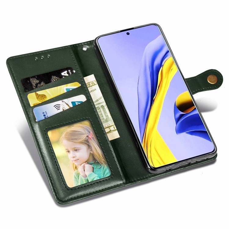 Caso Del Soporte De La Carpeta De Cuero De La PU Para Samsung Galaxy A51 - Ejercito Verde-7
