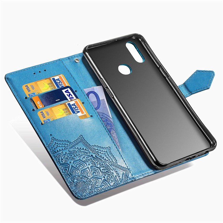 Embossed Mandala Flower Wallet Stand Leather Cover for Samsung Galaxy A10s - Blue-10