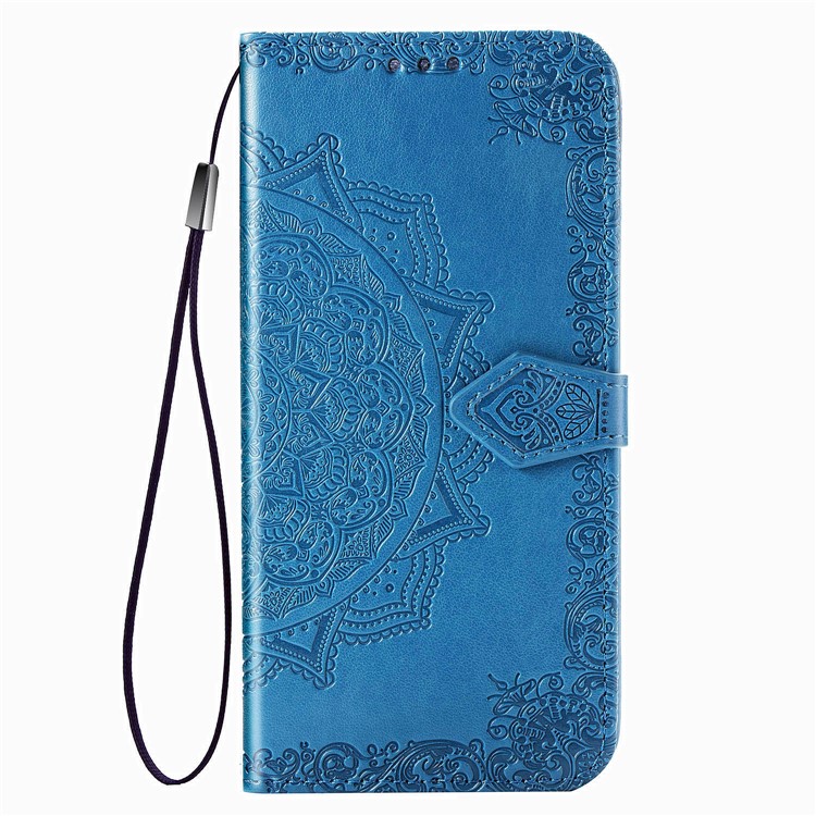 Embossed Mandala Flower Wallet Stand Leather Cover for Samsung Galaxy A10s - Blue-2