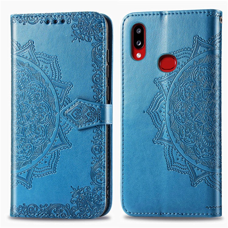 Embossed Mandala Flower Wallet Stand Leather Cover for Samsung Galaxy A10s - Blue-5