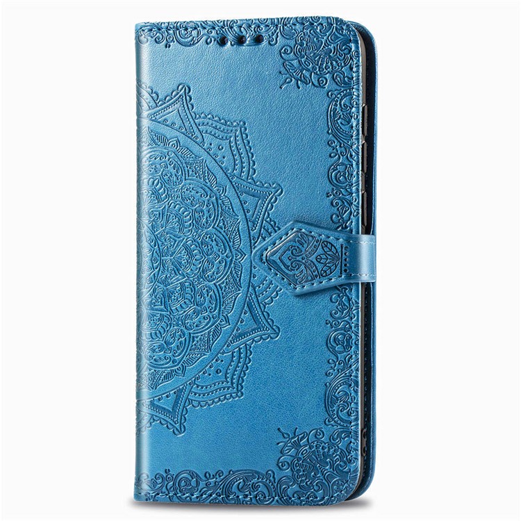 Embossed Mandala Flower Wallet Stand Leather Cover for Samsung Galaxy A10s - Blue-6